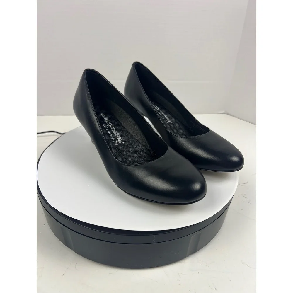 Walking Cradles Womens Black Leather Pumps 7.5 Wide Arch Support Comfort Heel - Picture 11 of 17